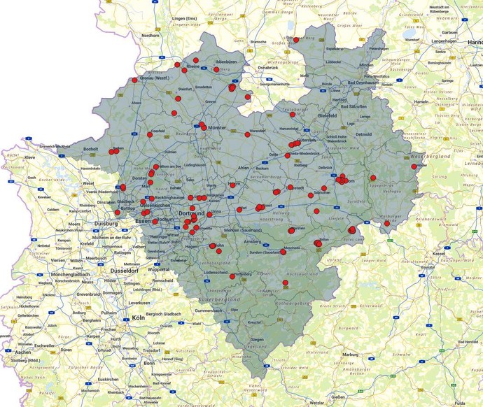 Übersichtskarte der LWL-Kliniken